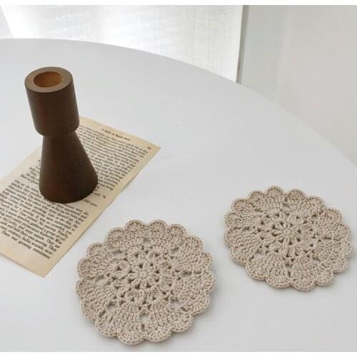 Cutelife Nordic Round Crochet Macrame Cotton Coaster Dining Table Decoration Coffee Cup Coaster Kitchen Heat Resistant Coasters