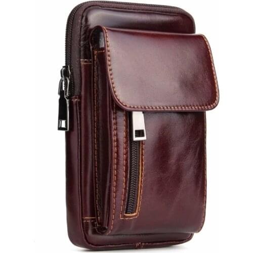 For Samsung Note 10 Plus A50s A60 A70 S10 +Note 9 Mens Genuine Leather Waist Bag Retro Mobile Phone Bags Fashion Waist Belt Bag