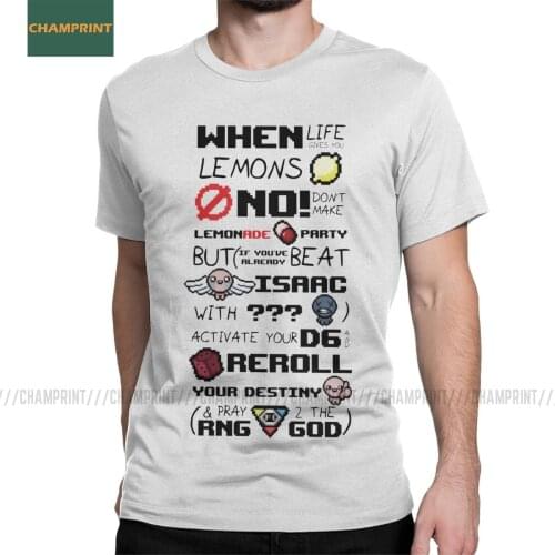 Mens T-Shirt The Binding Of Isaac When Life Gives You Lemons Cotton Tee Shirt Short Sleeve Game Lamb Azazel Demon T Shirt