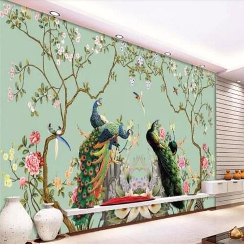 Customized high-end wallpapers, flowers, birds, peacocks, backgrounds, murals, waterproof materials