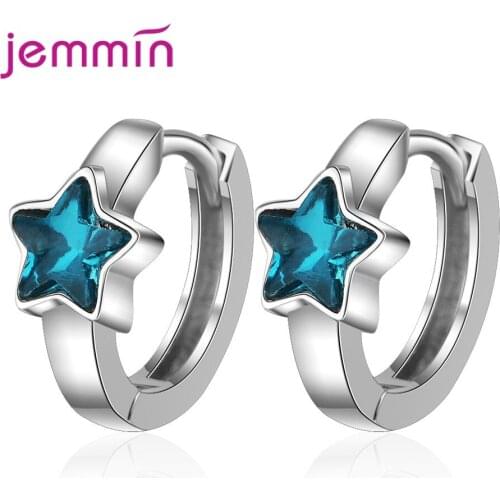 Korean 925 Sterling Silver Hoop Earrings For Women Blue Star CZ Crystal Fashion Fine Birthday Gift Jewelry Piercing Ear Joyas