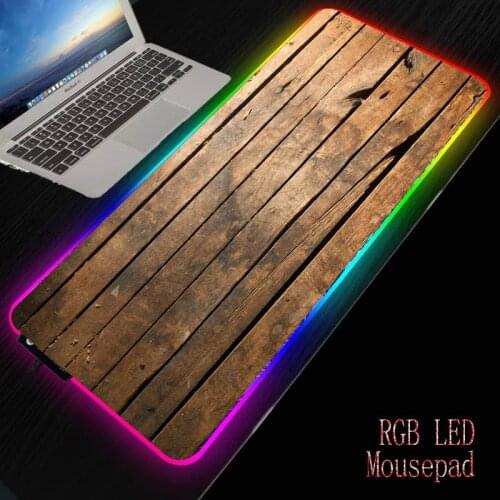 Wood pattern printed Mouse Pad big Gamer Locking Edge Desk Mat Anti-slip Natural Rubber base RGB LED and common mice mat