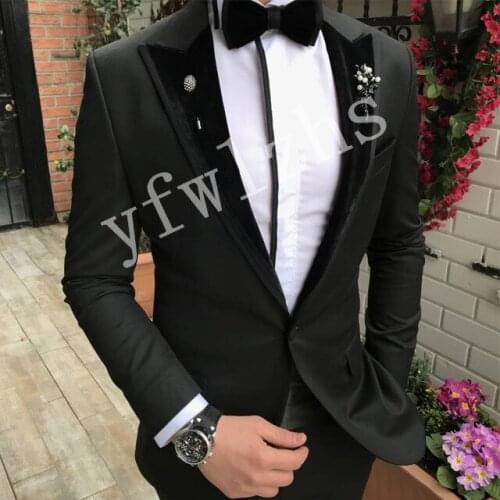Handsome Groomsmen Peak Lapel Groom Tuxedos Mens Wedding Dress Man Jacket Blazer Prom Dinner (Jacket+Pants+Tie) A086