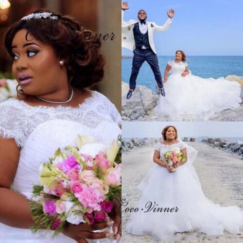 Short Sleeve Lace Tulle Wedding Dress Ball Gown High Waist Organsa Pregant Wedding Dresses 2021 Custom Made Bride Dress W0705