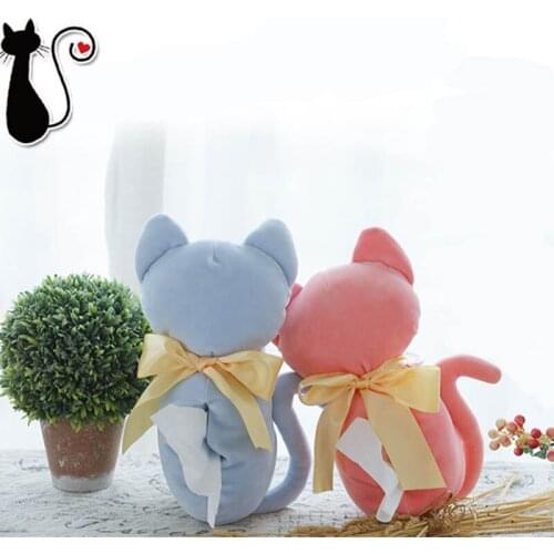Cartoon Cute Cat Car Armrest Box Tissue Bag Soft Short Plush Seat Back Hanging Tissue Case Holder Cover Bowknot For Girls