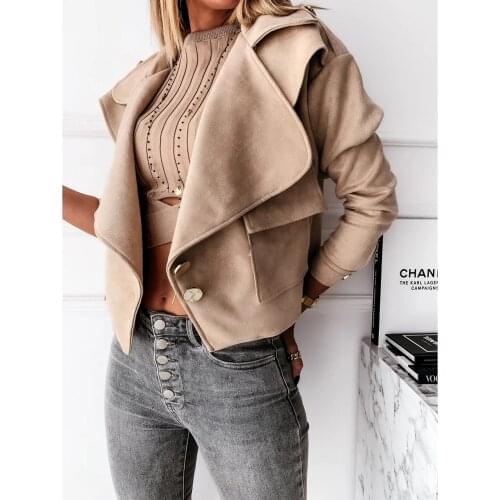 Fashion Autumn Winter Suede Jacket Coat Women Turn Down Collar Slim Short Jackets Female 2021 Streetwear Casual Ladies Top Coats