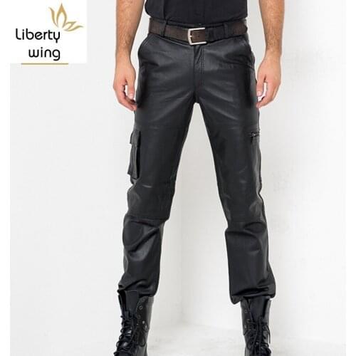 Calca Masculina Autumn Fashion Casual Trouser Genuine Leather Streetwear Motor Style Men Classic Zipper Comfort Full Length Pant