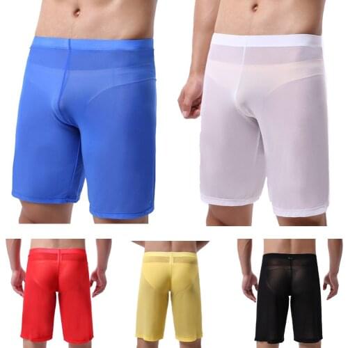 Mens sexy underwear ultra-thin mesh yarn in the pants hollow-out sexy temptation breathable loose mid-waist 5-minute dry pants
