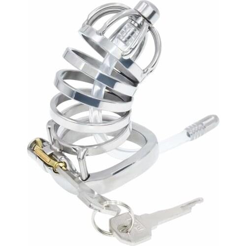 Male Chastity Device Stainless Steel Chastity Cage 90cm Length Cock Cage with Silicone Tube 3 Size Penis Ring Chastity Belt Men