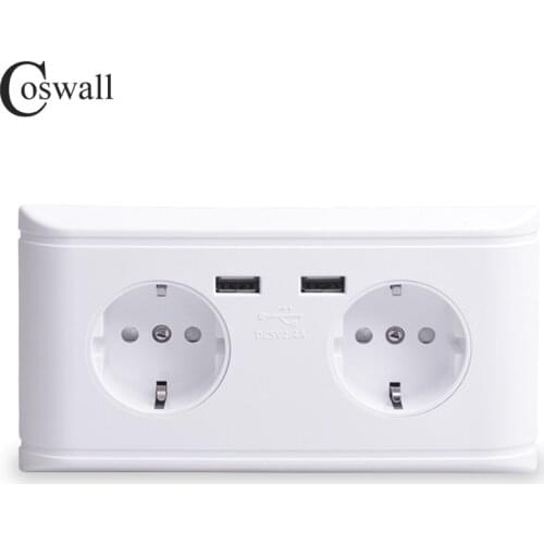 Coswall Dual USB Charging Port 5V 2.4A 16A Wall Russia Spain Standard Power Socket Double EU Outlet Charger Adapter