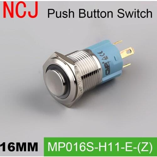 NCJ 16mm Metal Push Button Switch IP67 Maintained Alternate & Momentary push button switch Copper plating with LED lamp 3A