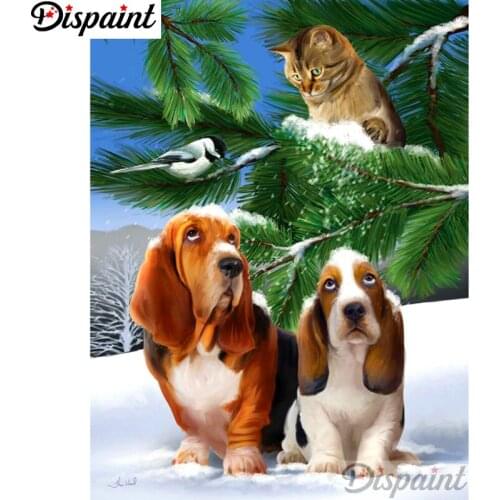 Dispaint Full Square/Round Drill 5D DIY Diamond Painting "Dog cat scenery" Embroidery Cross Stitch 5D Home Decor A11543