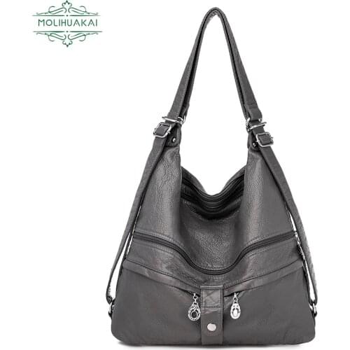 2021 New Soft Leather Water Wash Bag Luxury Large Capacity Ladies Travel Backpack Fashion Multifunctional Casual Messenger Bag