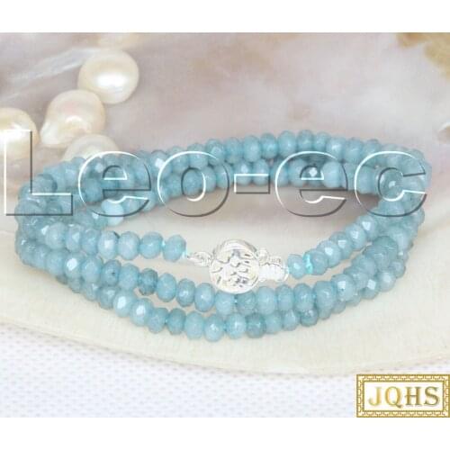 18" 2X4mm Faceted Rondelle Blue Aquamarine Gems Beads necklace 925s clasp v1759
