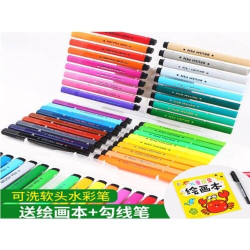 Soft head watercolor pen childrens large capacity triangle pole color pen set environmental protection washable painting pen