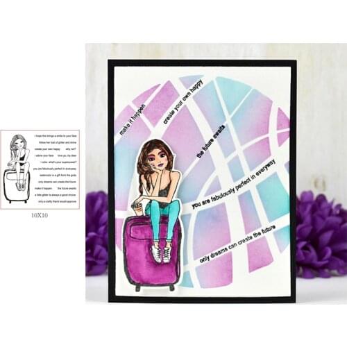 Stylish Girl Woman With a Suitcase Sentences&Words Transparent Clear Stamps for DIY Scrapbooking Cards Crafts 2019 New