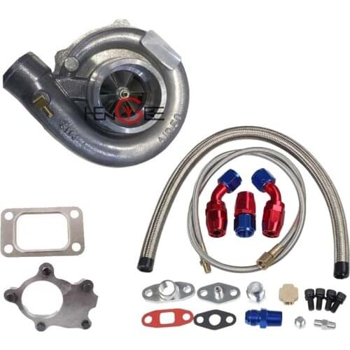 T04E T3/T4 A/R.63 5-BOLT 400+HP STAGE III TURBO + OIL FEED LINE + RETURN LINE