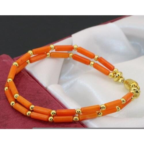 Bohemia style new fashion long chain multilayer bracelets natural 3*7mm orange coral beads 2 rows magnetic clasp jewelry B2794