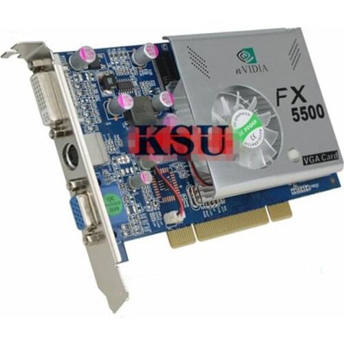 High Quality PCI FX5500 256MB 128bit DDR VGA+DVI+S port video graphic card support PCI 2X / 4X