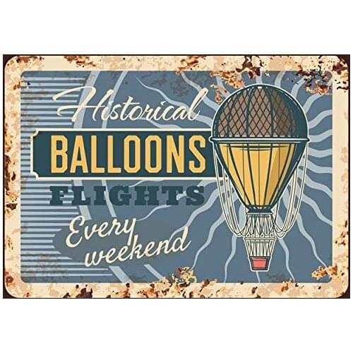 Air Balloons Flights Tin Sign, Aerostat Vintage Metal Sign Outdoor Indoor Wall Panel Retro Vintage Mural Size 20x30 cm Poster