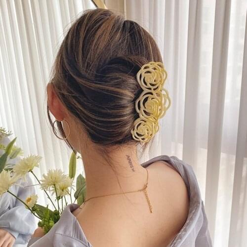 Korea Dongdaemun Retro Hollow Rose Flower Shark Clip Catch Clip Headdress Hair Catch Back Head Hairpin Hair accessories