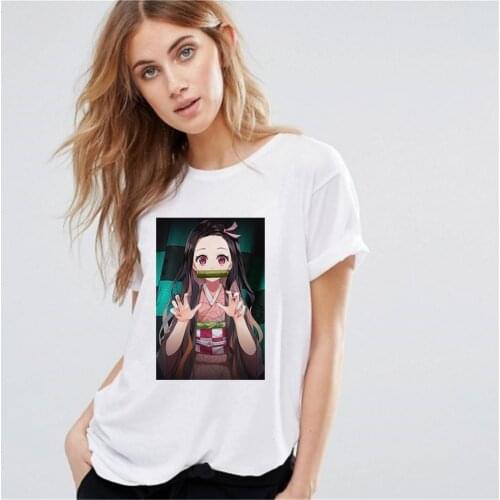 Kimetsu No Yaiba Women Tshirts Cartoon Kawaii Short Sleeve Kamado Nezuko Print Female Clothes Demon Slayer Tee Tops