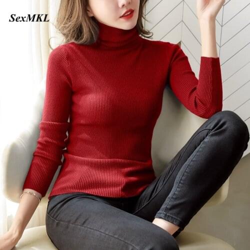Women Winter Turtleneck Sweaters 2020 Fashion Casual Long Sleeve Knitted Pullovers Korean Clothes Elegant Slim Ladies Tops Black