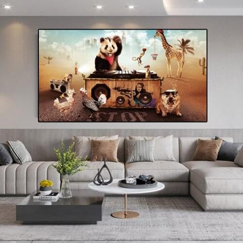 Animal Music Party Canvas Painting Giraffe Panda Monkey Poster Print Wall Art Picture Modern Bedroom Living Room Home Decoration