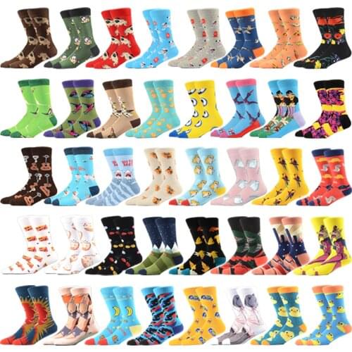 1 Pair Men Socks Cotton Funny Crew Socks Cartoon Animal Fruit Dog Womens Socks Novelty New Gift Socks For Spring Autumn Winter