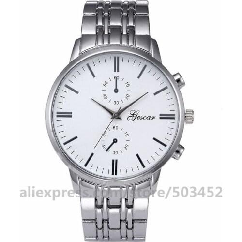 100pcs/lot Gescar 7136 Roman Numerals Scale Watch Strap Alloy Belt Fashion Watches Two Eye Wrist Watch For Men Factory Price