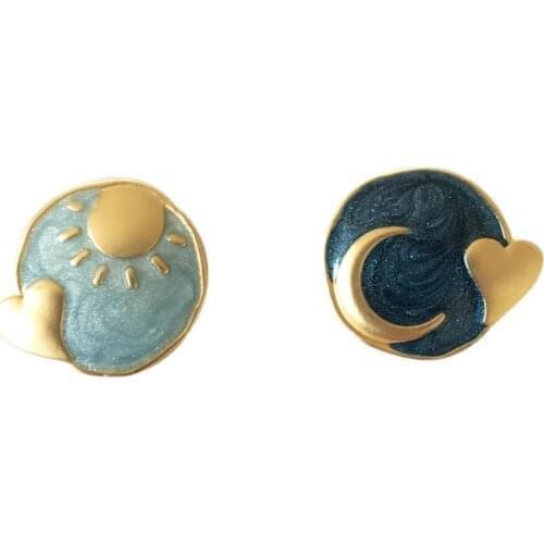 12 pair/lot wholesale fashion jewelry accessories cute korean metal enamel moon sun planet earrings