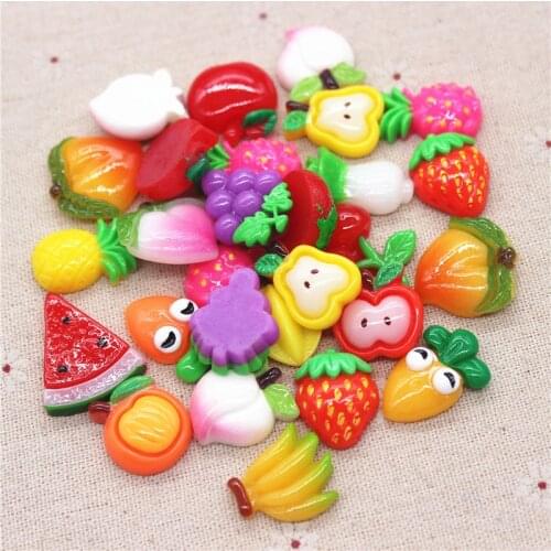 20pcs Mix Designs Cute Resin Fruit/Vegetable Simulation Miniature Food Art Flatback Cabochon DIY Craft Decoration,about 20-24mm