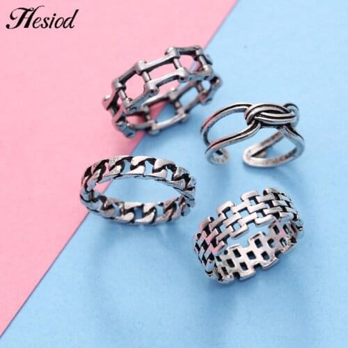 4PCS New Simple And Elegant Chain Ring Silver Plated Hesiod Metal Finger Ring Set Open Adjustable Rings For Women Or Men Jewelry