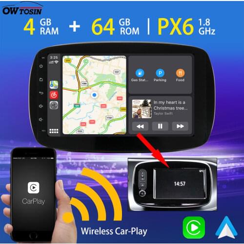 9" Android 10 Car Multimedia Player For Mercedes-Benz Smart Fortwo 2015-2019 PX6 4G+64G Wireless Carplay GPS Radio TDA7850 HDMI