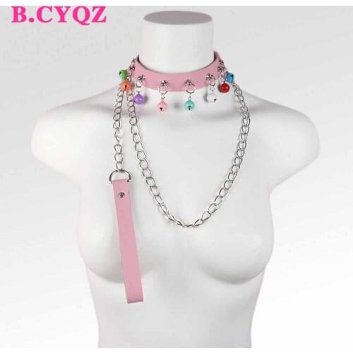 B.CYQZ Leather Chain Collar Sexy Punk Belt Gothic Cosplay Costume Fashion Garter Necklace Harajuku Bondage Harness Woman Body