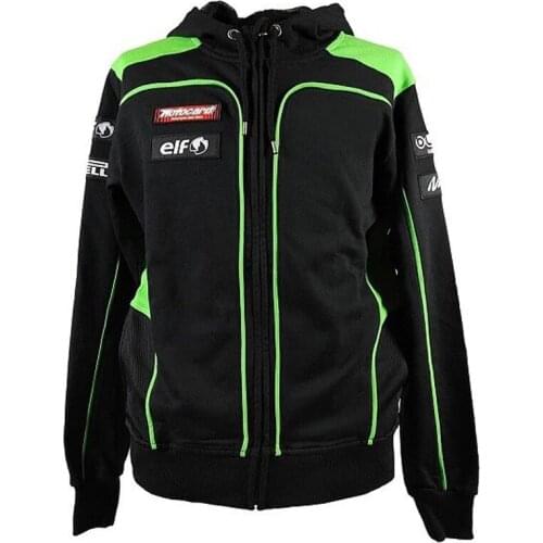 Free Shipping Moto Motorcycle ATV Bike Off-road Sweater For Kawasaki Motocard Team Black/Green Zip Up Hoodie Fleece team suit