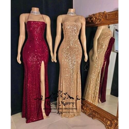 Sparkly Sequined Celebrity Prom Dresses 2021 Girls 2K21 Evening Party Gowns Backless High Split Vestido De Fiesta Largos