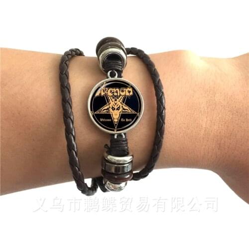 Inverted Pentagram Bracelet Goat Head Hand Chain Jewelry Baphomet Jewelry Satanism Black/Brown Bangle For Men Women Best Gift