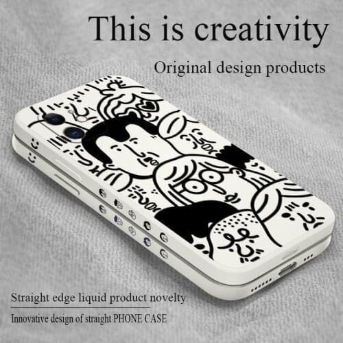 Luxury Sketch Avatar Phone Case For iPhone 12 Pro Max 11 X XS XR XSMAX SE2020 8 8Plus 7 7Plus 6 6S Plus Liquid Silicone Cover