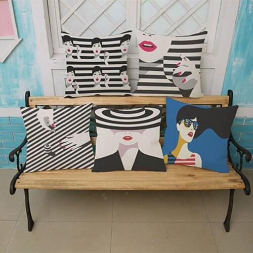 Black and white pop art Pillow Case Home car sofa Decoration Cushion Cover Printed Cotton and linen