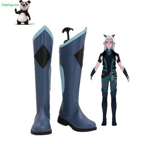 CosplayLove The Dragon Prince Rayla Blue Cosplay Shoes Long Boots Leather Custom Made For Halloween Christmas
