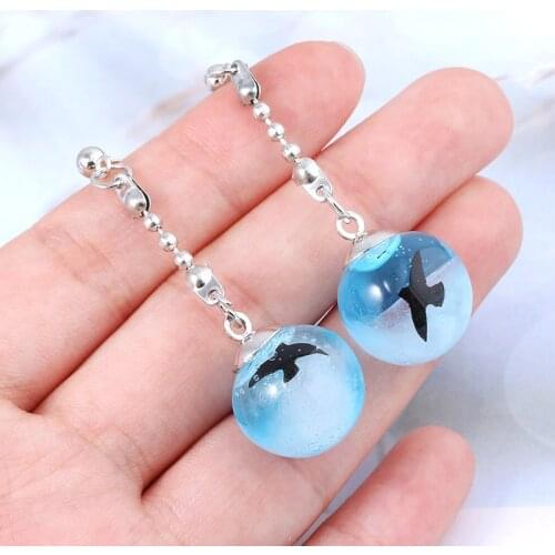 Natural Blue Sky White Cloud Long Earrings Create Transparent Ball Fashion Jewelry For Women Kids Earring Cosplay Jewelry