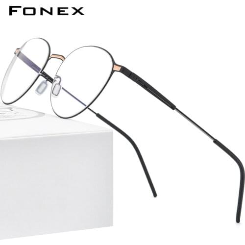 FONEX Alloy Glasses Women Round Myopia Prescription Optical Frame Eyeglasses Men 2020 Metal Full Korean Screwless Eyewear F1014