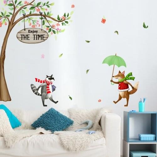 Creative Anime Fox Wall Stickers for Kids Room Bedroom Decor Removable Cartoon Mural Living Room Wall Decoration