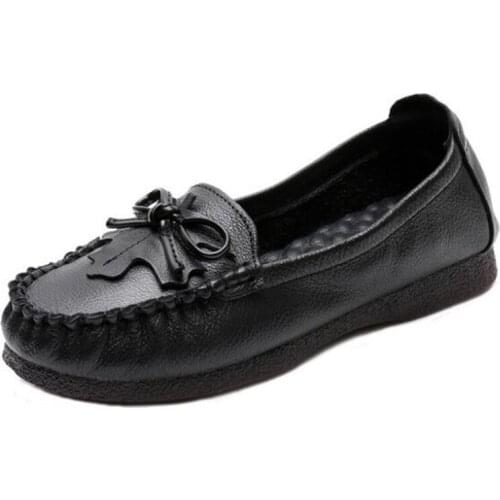 Best Selling 2020 Spring New Shallow Mouth Bow Retro Women Shoes Leather Casual Shoes Fashion Flat Shoes Non-slip Comfort Shoes