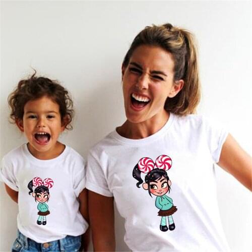 Fahion Family Matching Clothes For Mother Daughter Short Sleeve Disney Princess Printed Cute Kids Clothes Family Matching Outfit