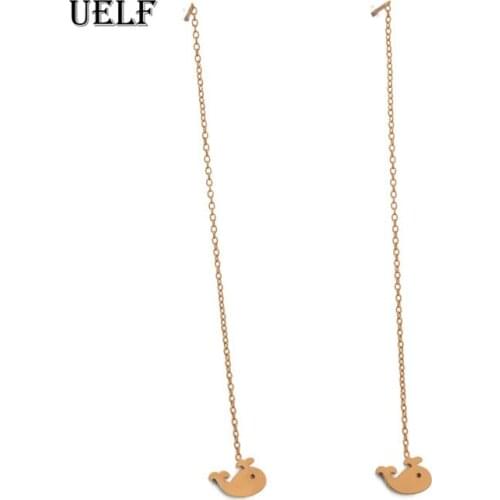 Uelf Fashion Whale Long Tassel Earrings Korean Elegant Simple Metal Thin Chain Minimalist Geometric Earrings Female Jewelry