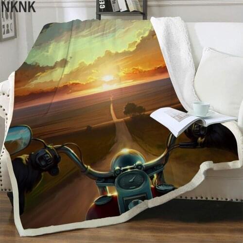 NKNK Motorcycle Blanket Landscape 3D Print Cloud Plush Throw Blanket Harajuku Blankets For Beds Sherpa Blanket Animal Premium