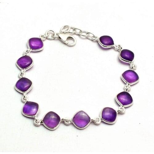 Genuine Amethyst Bracelet 925 Sterling Silver, 19.5 cm, GRP0268