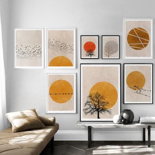 Nordic Style Abstract Poster Winter Morning Landscape Print Wall Art Picture Artwork Canvas Painting Scandinavian Home Decor